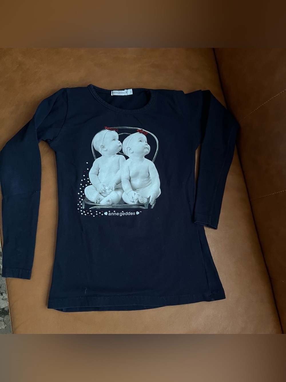 VTG Anne Geddes girls black long-sleeve graphic top the iconic baby portrait 8